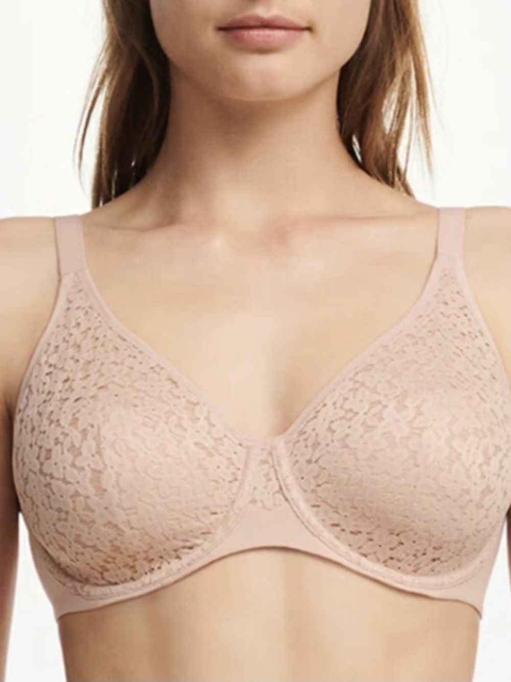 NWT- Chantelle Norah Comfort Underwire Lace Bra in Blush Pink / Nude, Size 32 D